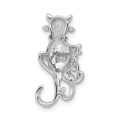 14k White Gold White and Black Accent Diamond Cats Chain Slide