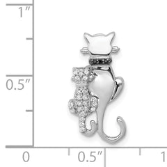 14k White Gold White and Black Accent Diamond Cats Chain Slide