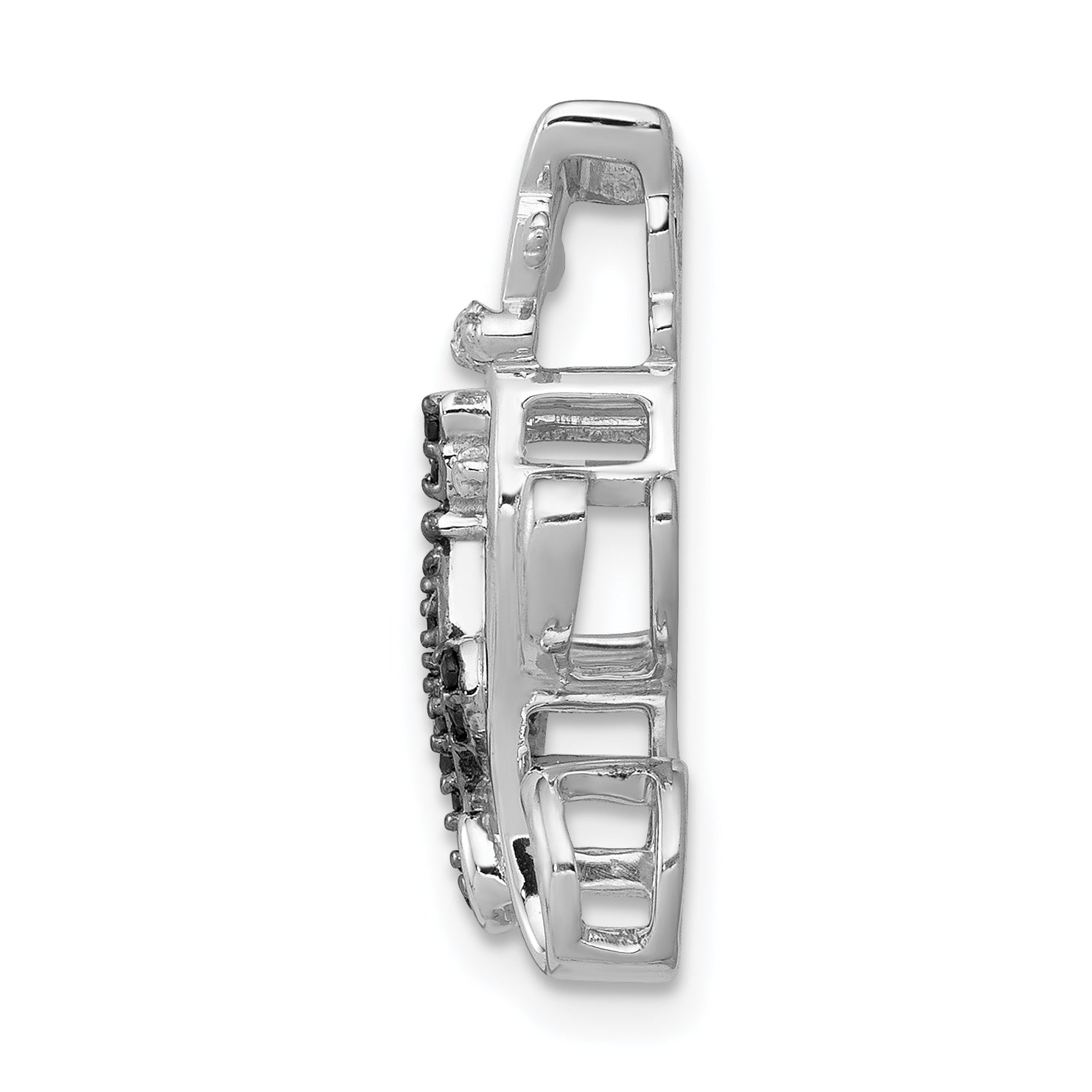 14k White Gold Black and White Accent Diamond Cats Chain Slide