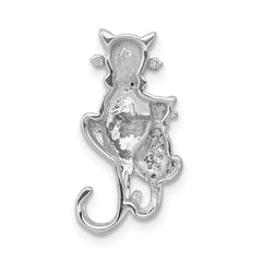 14k White Gold Black and White Accent Diamond Cats Chain Slide