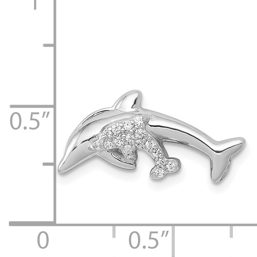 14k White Gold Diamond Dolphins Chain Slide