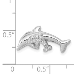 14k White Gold Diamond Dolphins Chain Slide