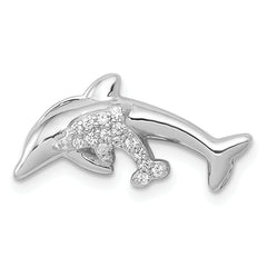 14k White Gold Diamond Dolphins Chain Slide