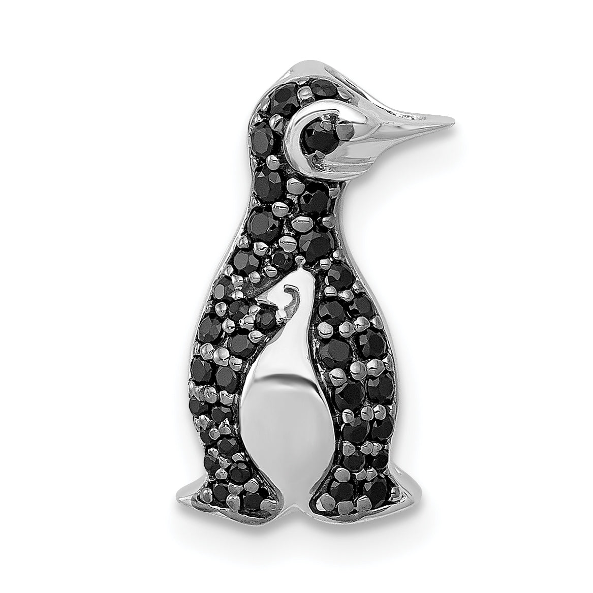 14k White Gold 1/5ct. Black Diamond Penguin Chain Slide