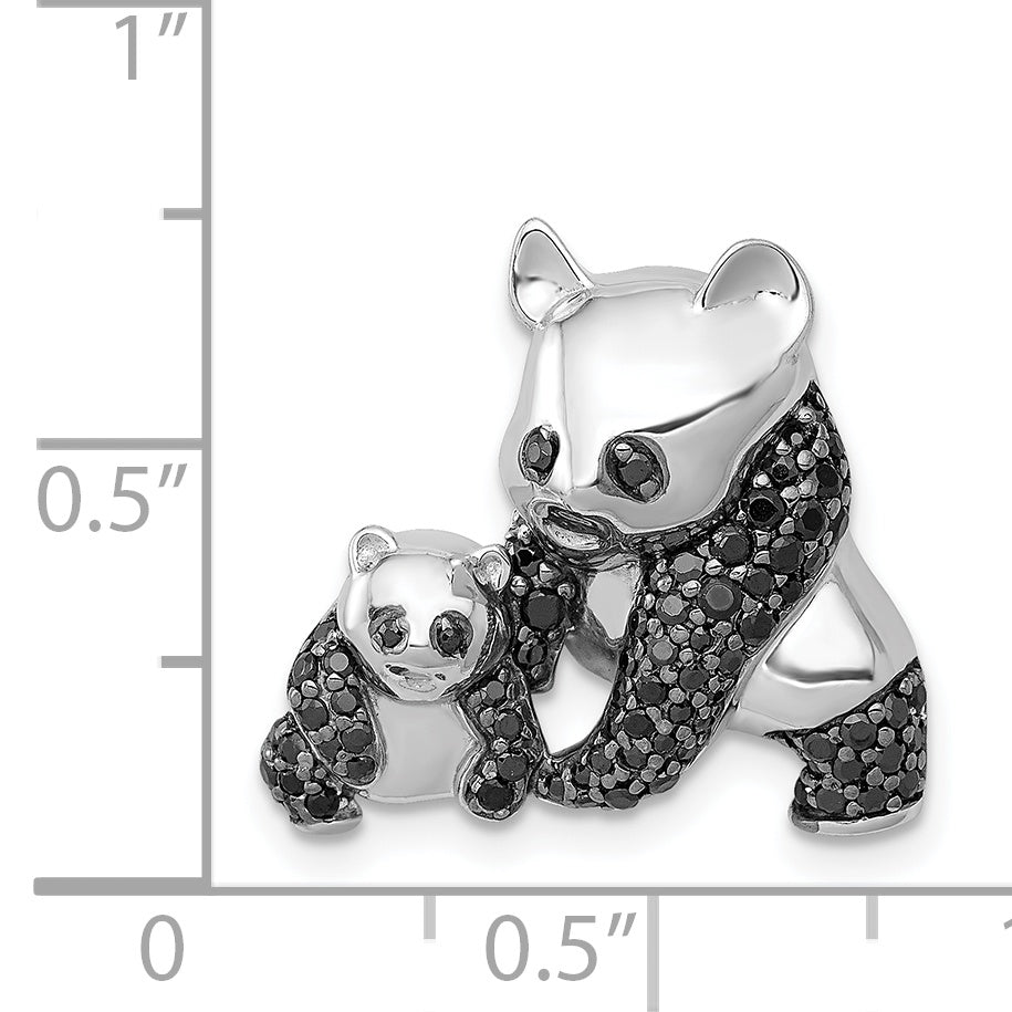 14k White Gold Black Diamond Pandas Chain Slide