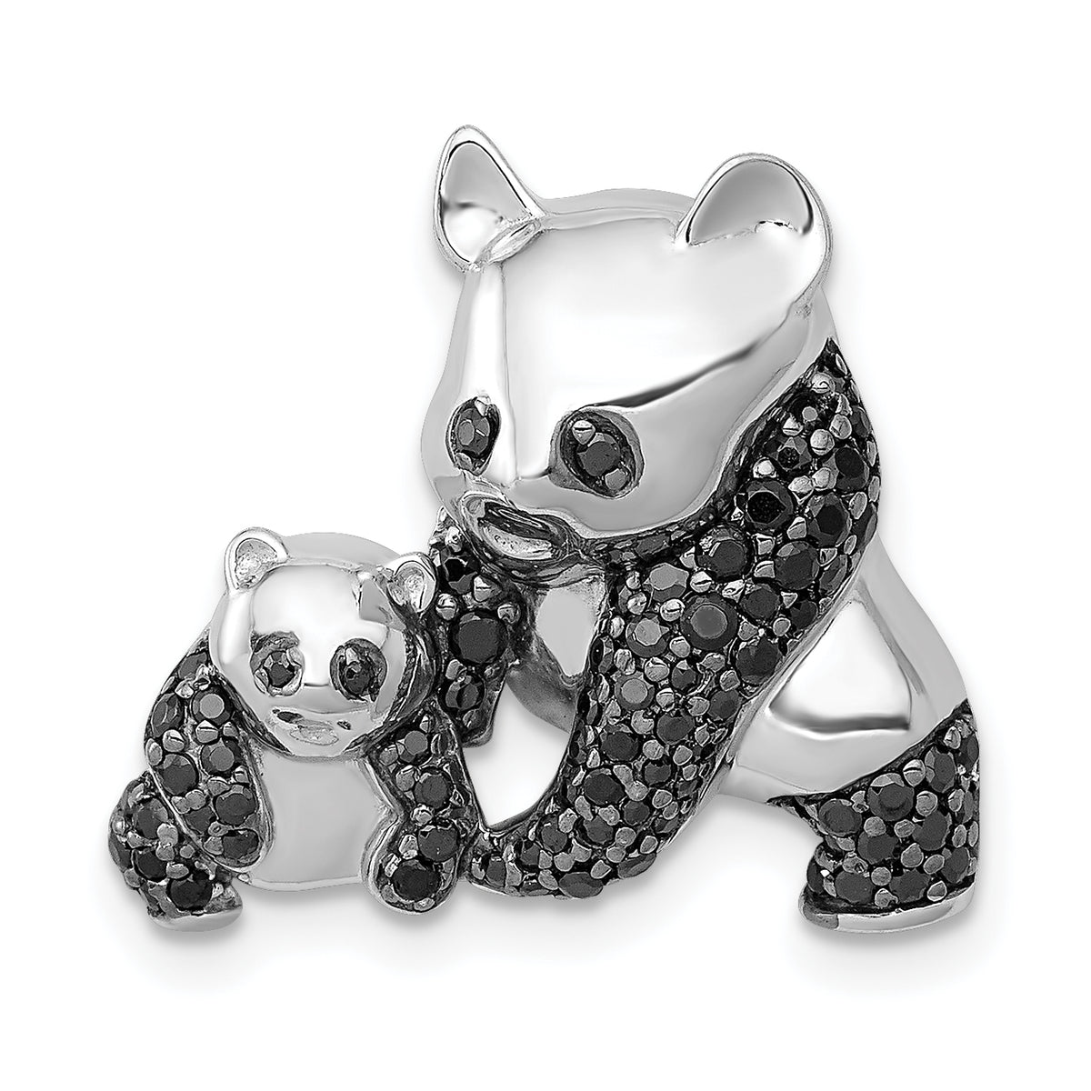 14k White Gold Black Diamond Pandas Chain Slide