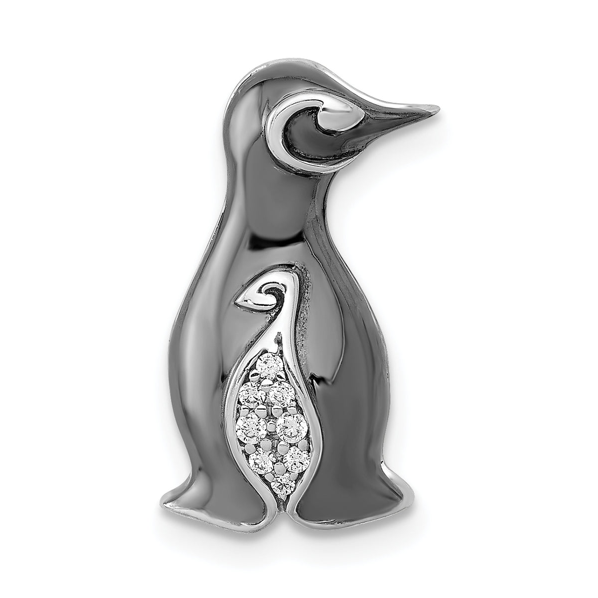 14k White Gold w/ Black Rhodium Diamond Penguins Chain Slide