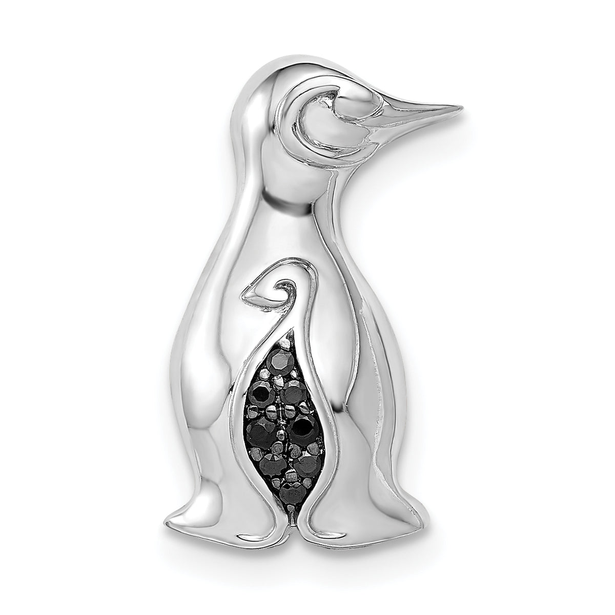 14k White Gold Black Diamond Penguins Chain Slide