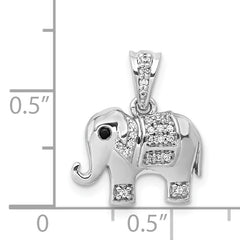 14k White Gold Black/White Diamond Elephant Pendant