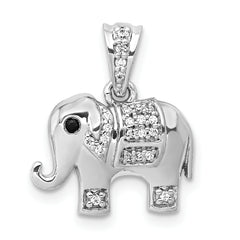 14k White Gold Black/White Diamond Elephant Pendant