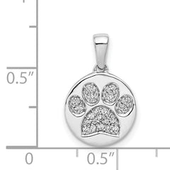 14k White Gold Diamond Paw Print in Circle Pendant