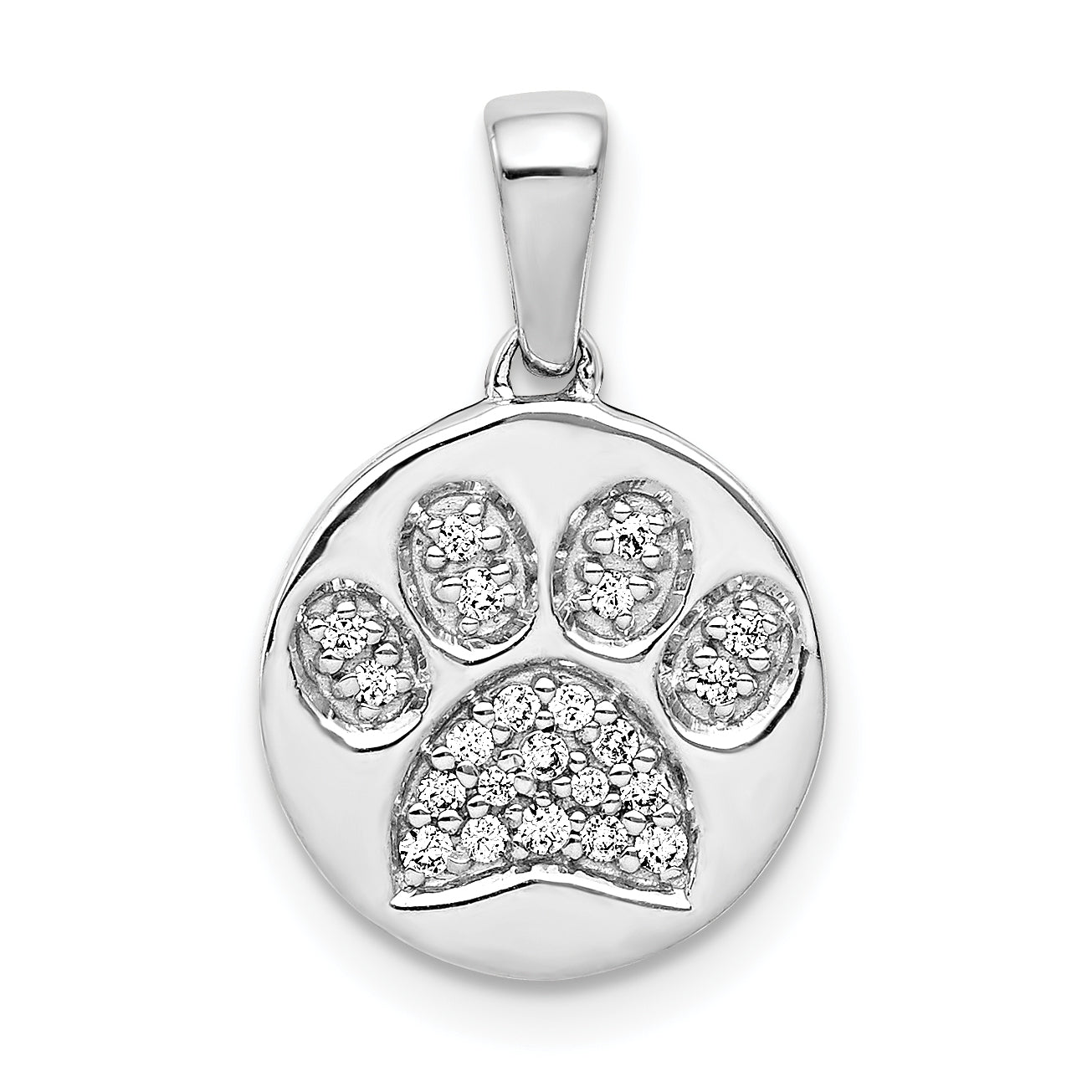 14k White Gold Diamond Paw Print in Circle Pendant