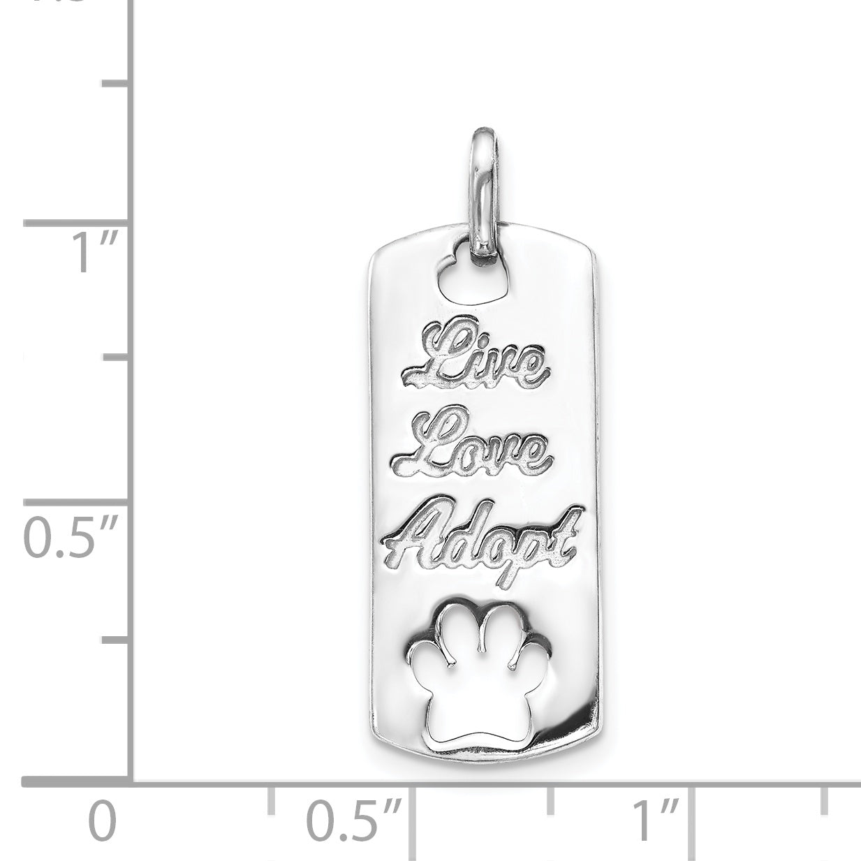 14k White Gold Polished Live Love Adopt Paw Dag Tag Pendant