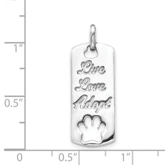 14k White Gold Polished Live Love Adopt Paw Dag Tag Pendant