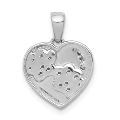 14k White Gold Diamond Paw Prints Heart Pendant