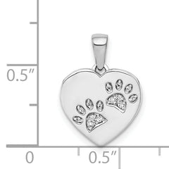 14k White Gold Diamond Paw Prints Heart Pendant