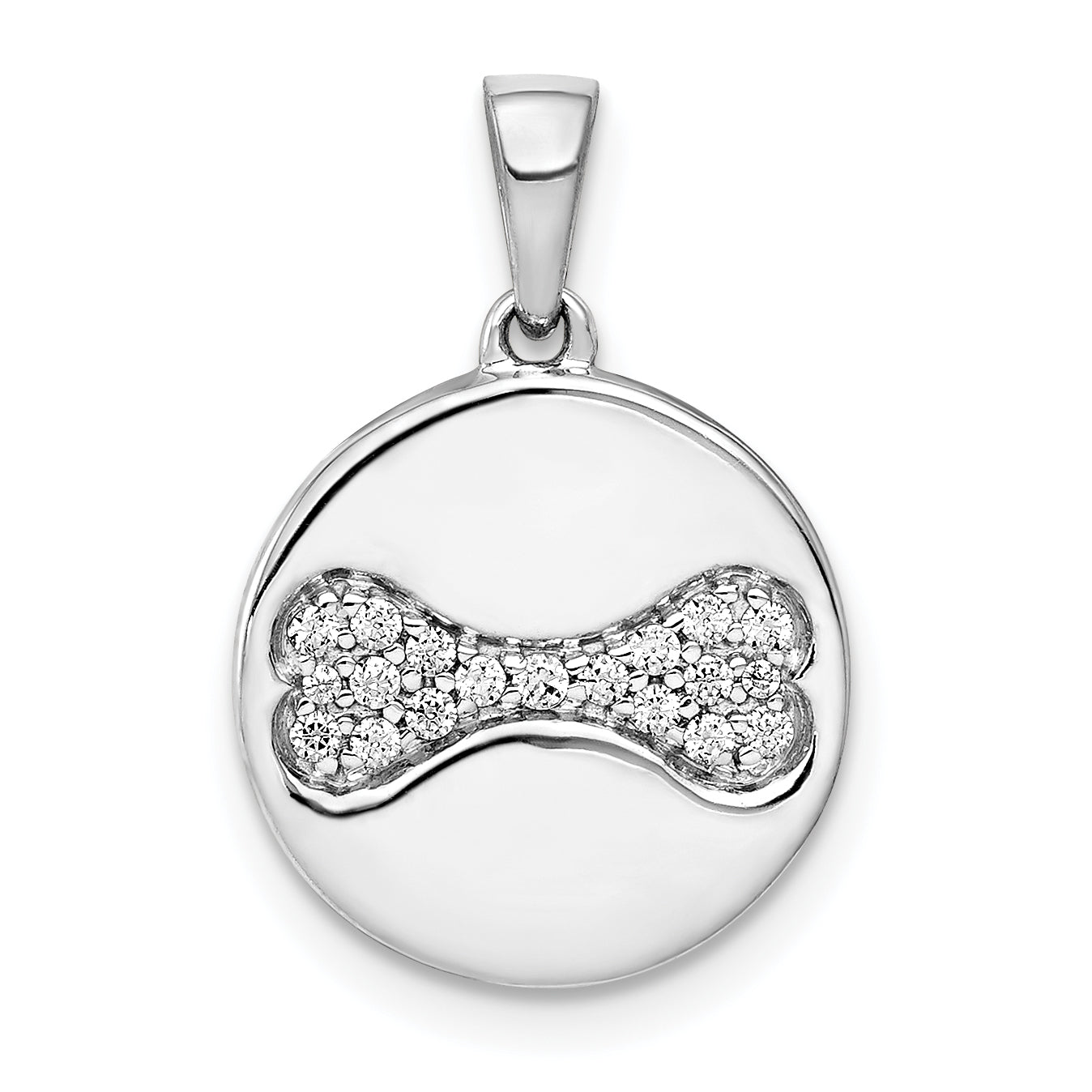 14k White Gold Diamond Bone Pendant