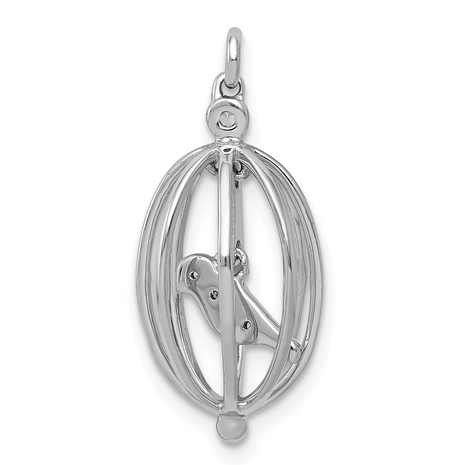 14k White Gold Diamond Bird in Cage Pendant