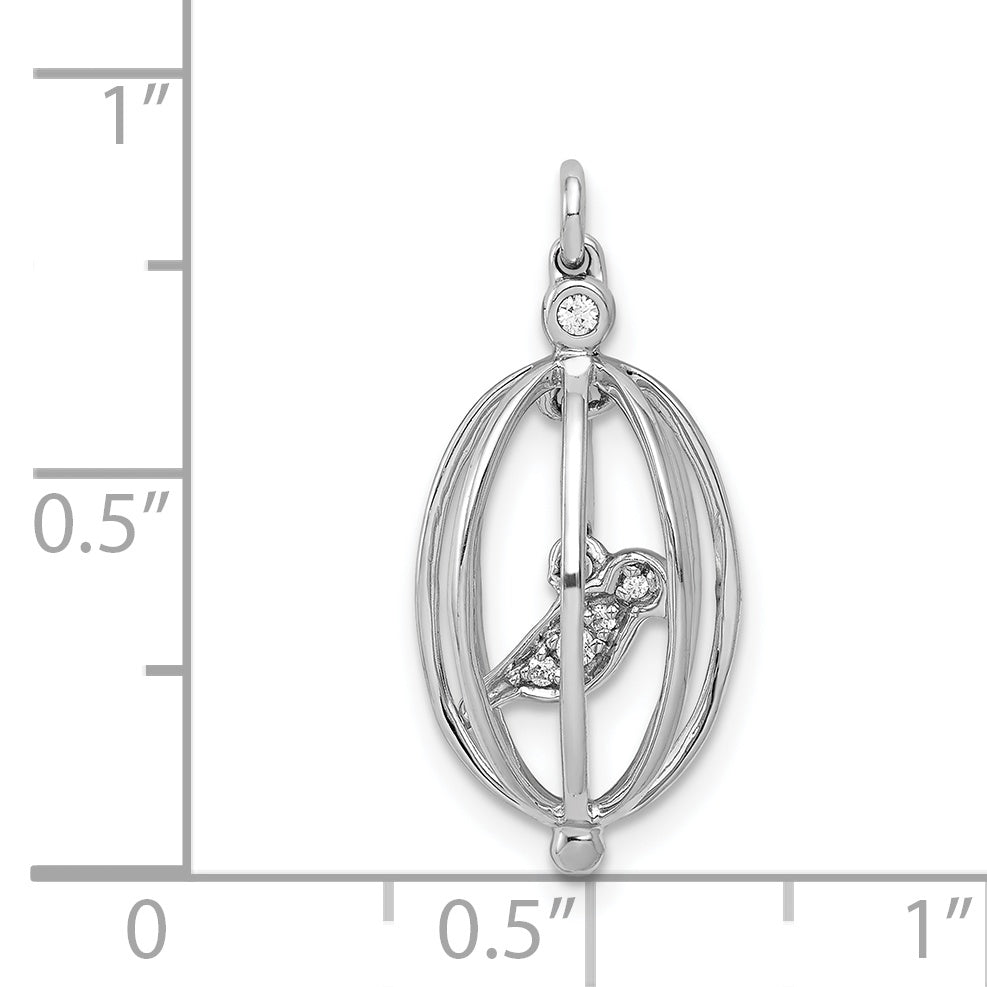 14k White Gold Diamond Bird in Cage Pendant