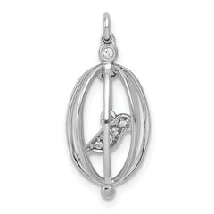 14k White Gold Diamond Bird in Cage Pendant