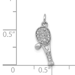 14k White Gold Diamond Racket and Ball Pendant