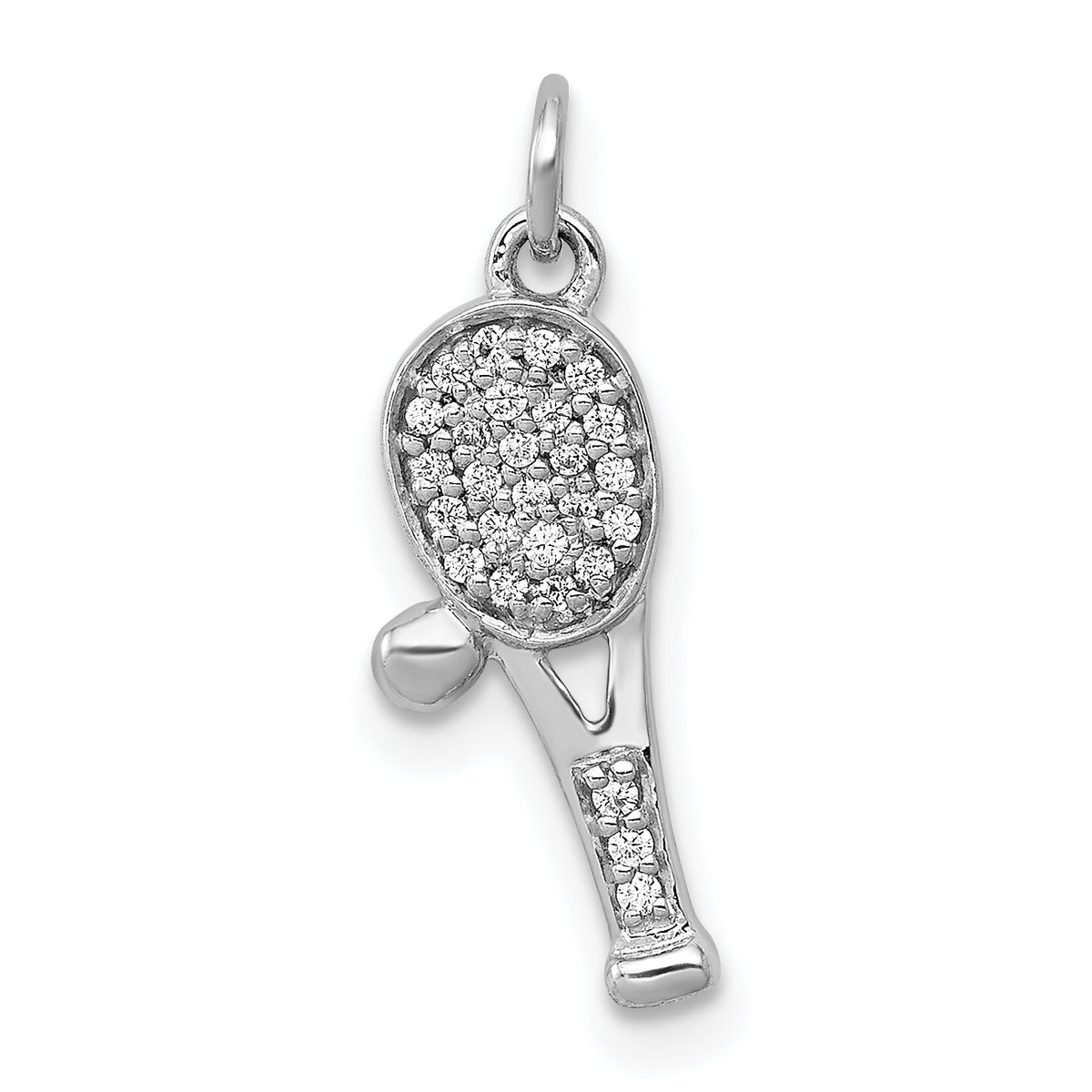 14k White Gold Diamond Racket and Ball Pendant