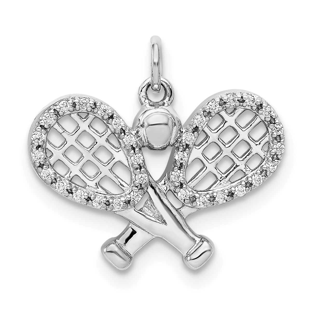 14k White Gold Diamond Rackets and Ball Pendant