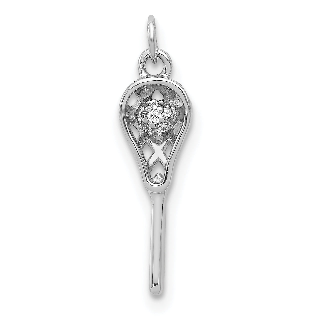 14k White Gold Diamond Lacrosse Stick Pendant