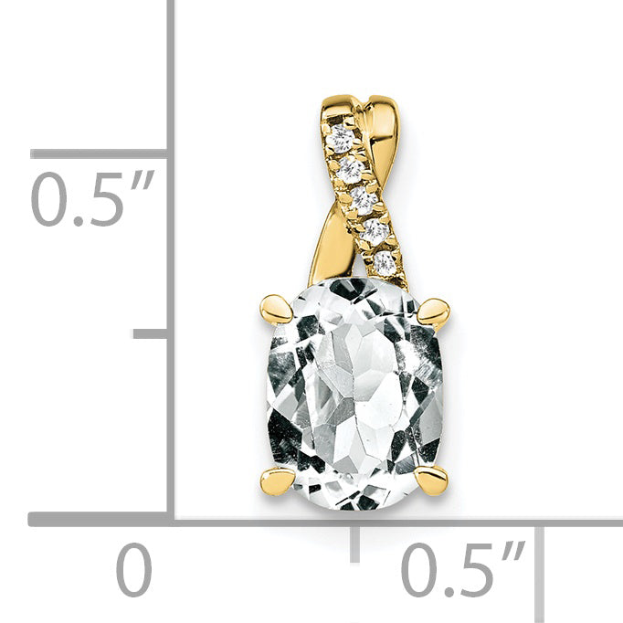 10k Oval White Topaz and Diamond Pendant