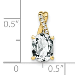 10k Oval White Topaz and Diamond Pendant