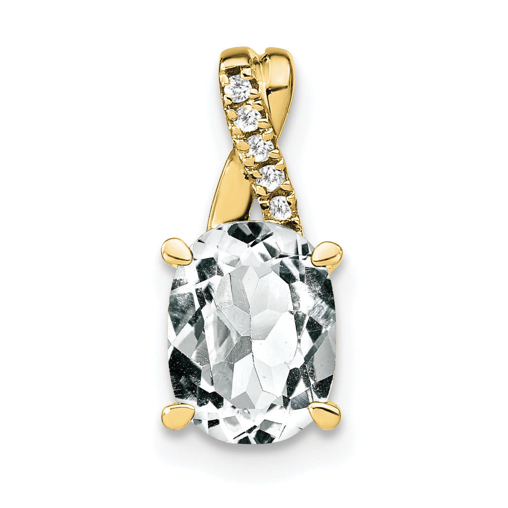 10k Oval White Topaz and Diamond Pendant