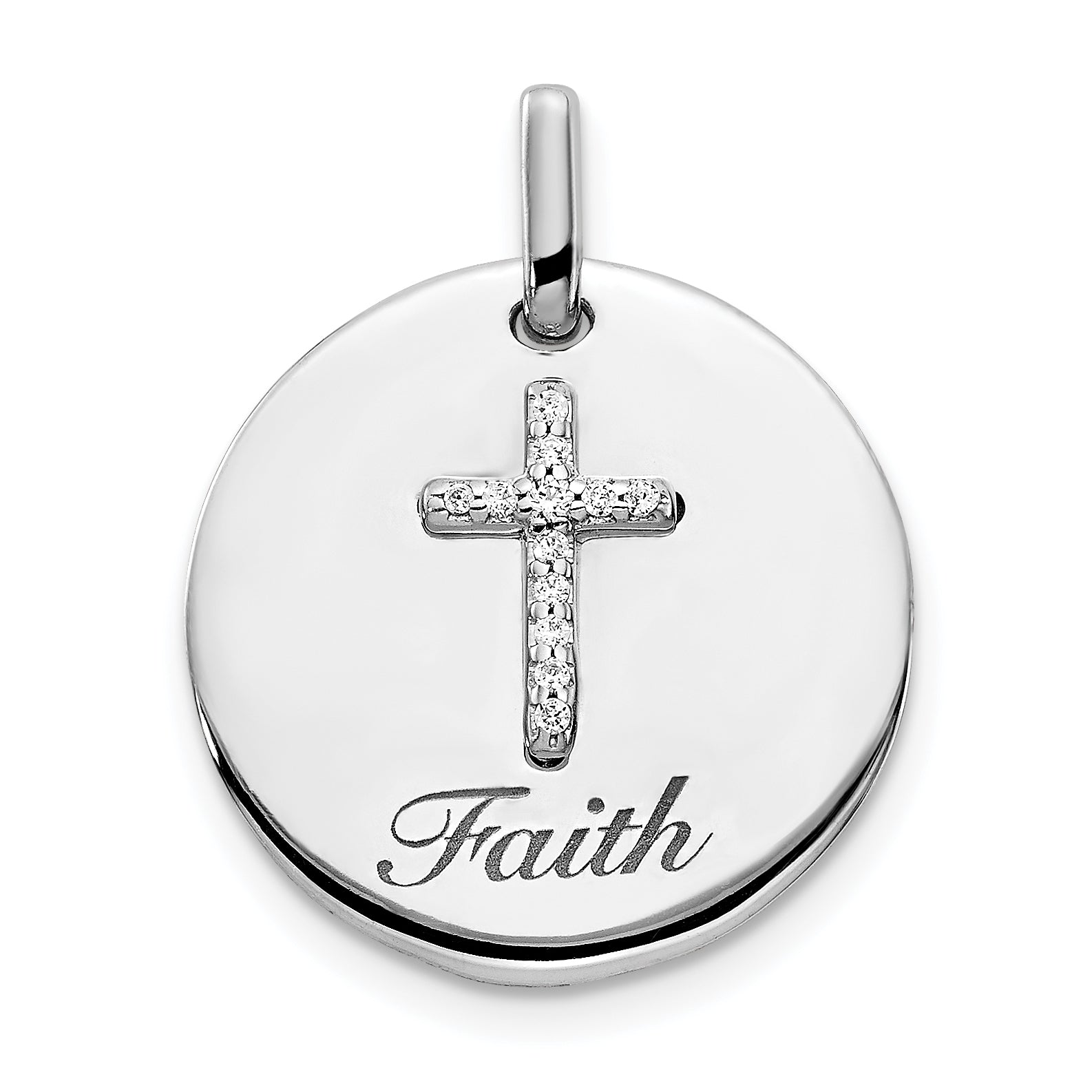 14k White Gold Diamond Cross Faith Pendant