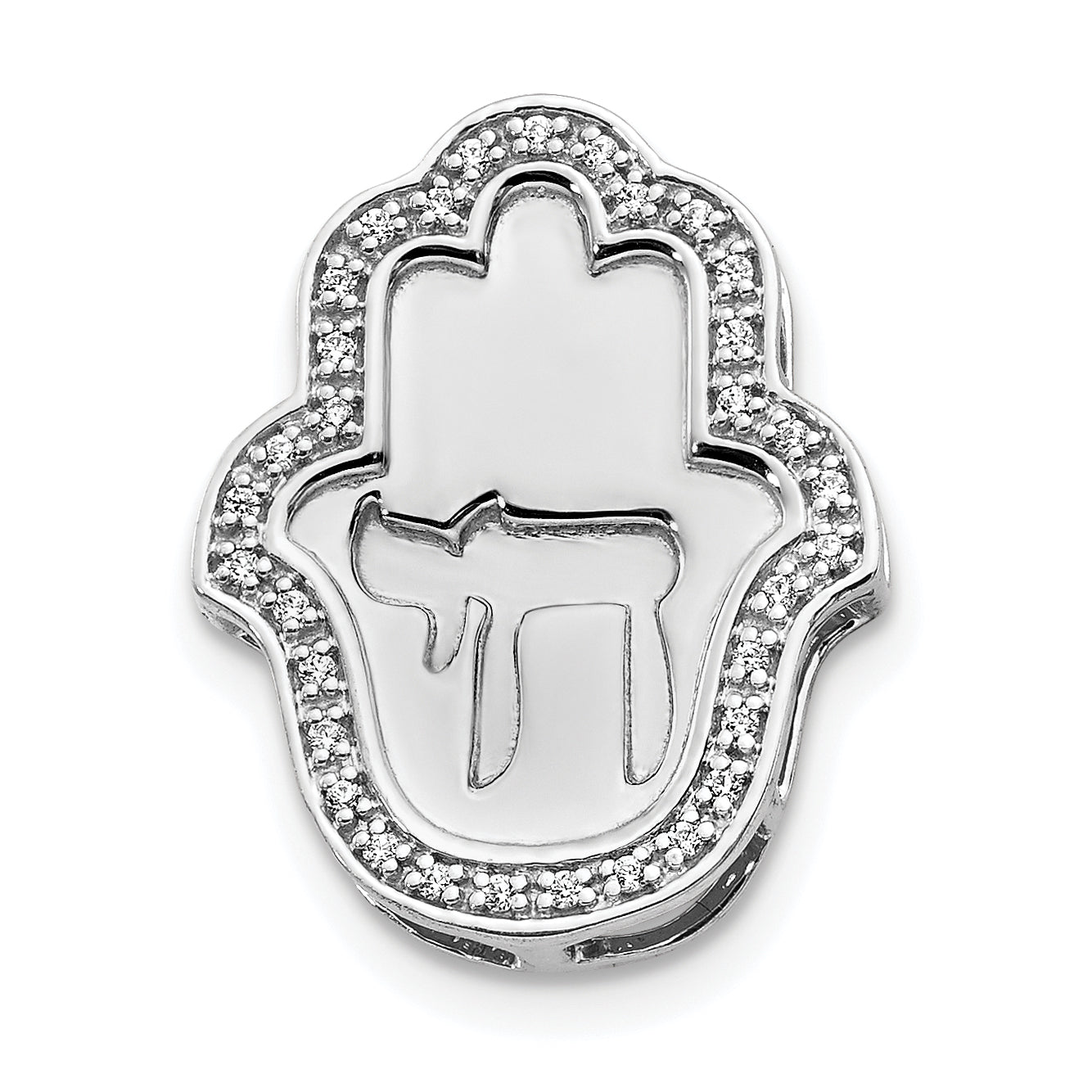 14k White Gold 1/10ct. Diamond Chai on Hamsa Chain Slide