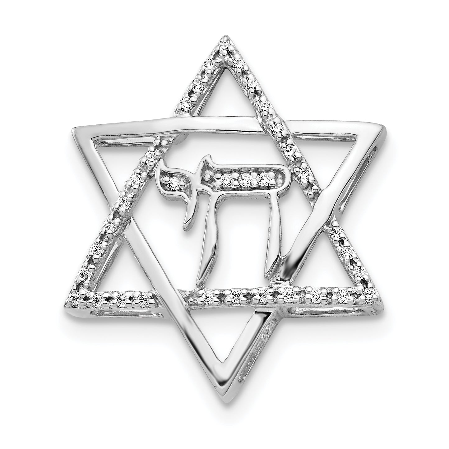 14k White Gold 1/10ct. Diamond Star of David w/Chai Chain Slide