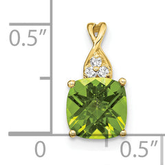 10k Checkerboard Peridot and Diamond Pendant