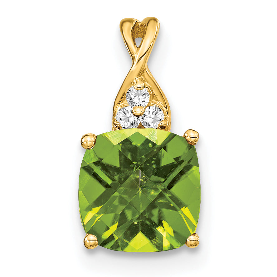 10k Checkerboard Peridot and Diamond Pendant