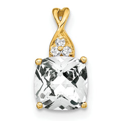 10k Checkerboard White Topaz and Diamond Pendant