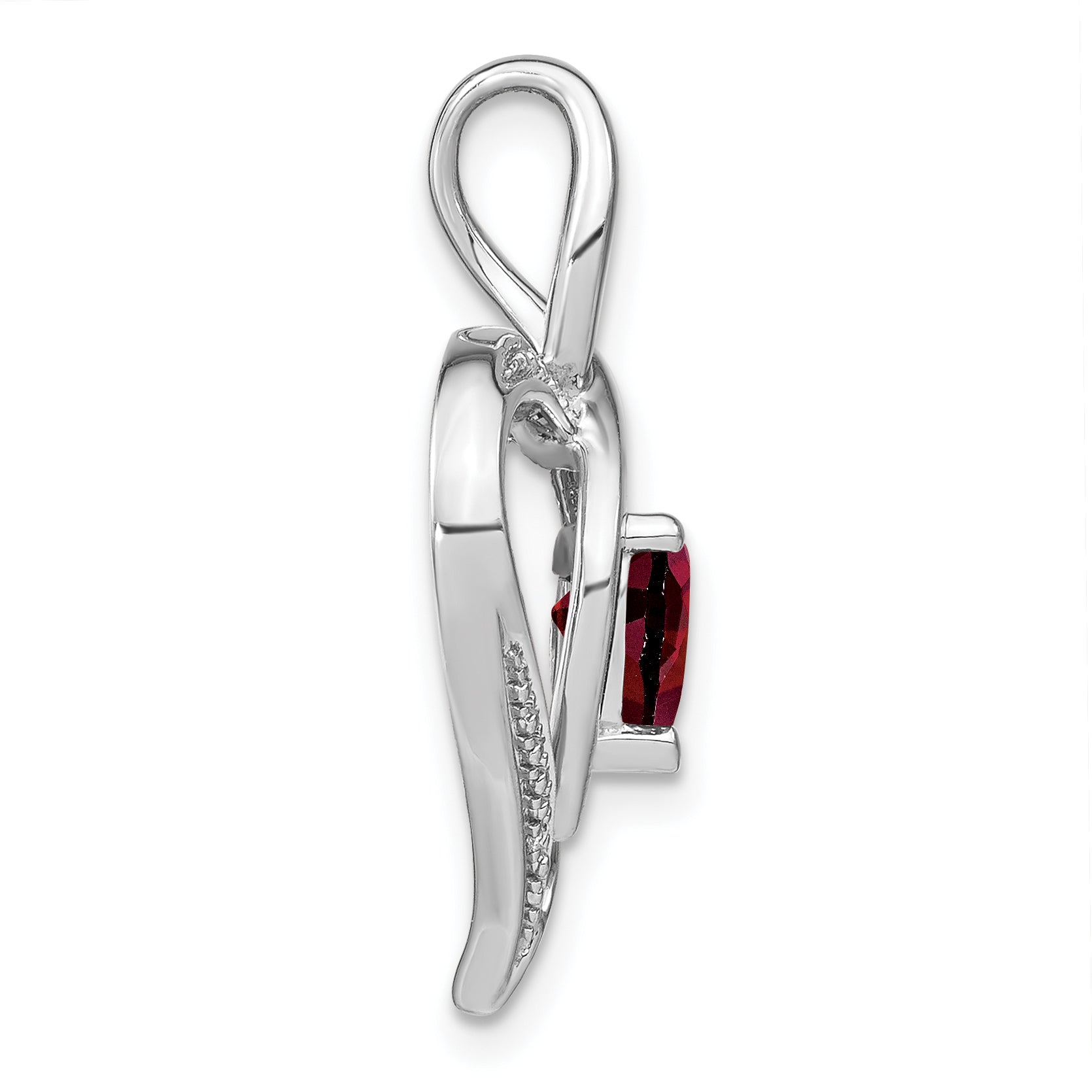 Sterling Silver Rhodium-plated Garnet and Diamond Pendant