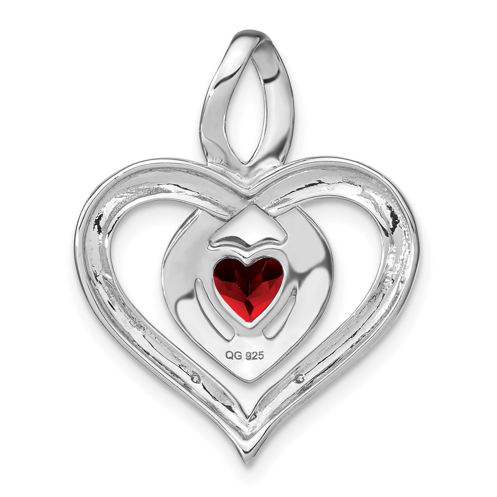 Sterling Silver Rhodium-plated Garnet and Diamond Pendant