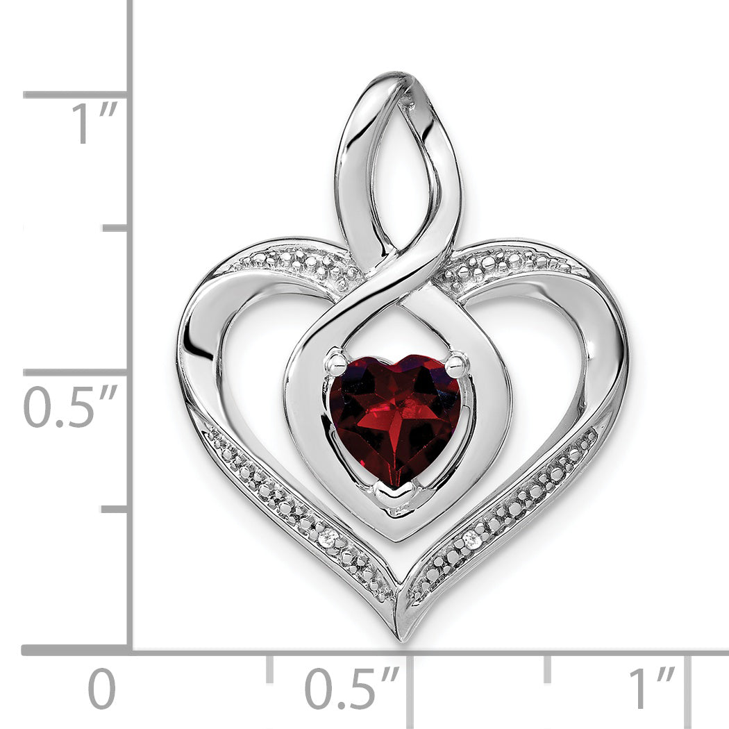 Sterling Silver Rhodium-plated Garnet and Diamond Pendant