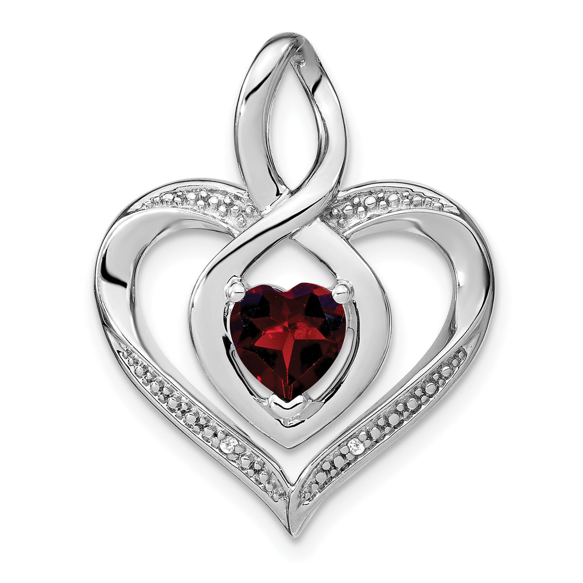 Sterling Silver Rhodium-plated Garnet and Diamond Pendant