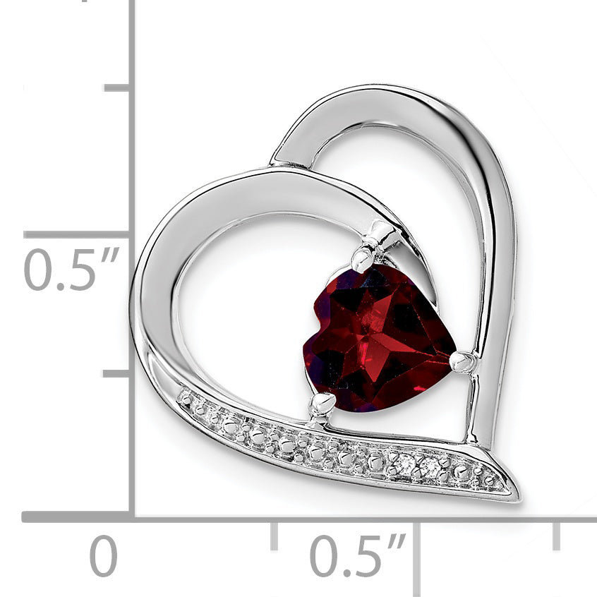 Sterling Silver Rhodium-plated Garnet and Diamond Pendant