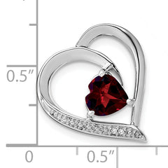 Sterling Silver Rhodium-plated Garnet and Diamond Pendant