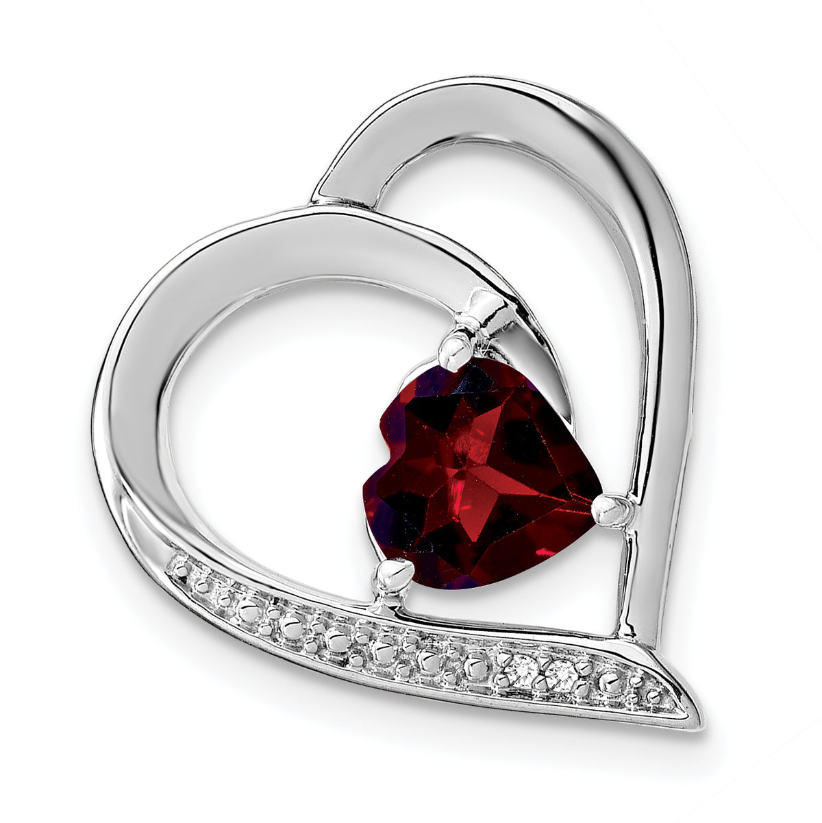 Sterling Silver Rhodium-plated Garnet and Diamond Pendant