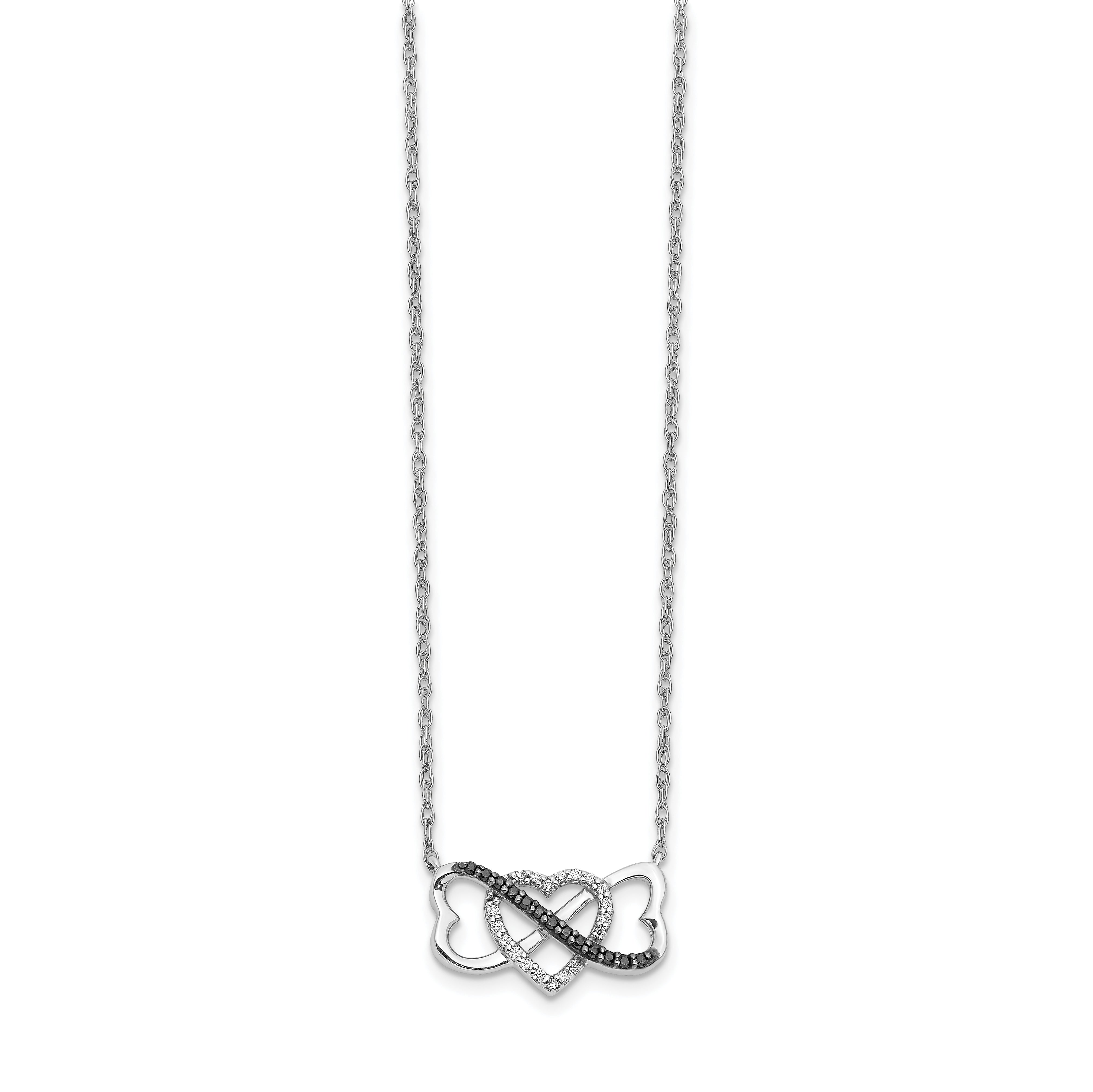 10k White Gold w/ Black and White Diamond Triple Heart 17in Necklace