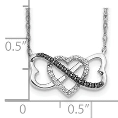 10k White Gold w/ Black and White Diamond Triple Heart 17in Necklace