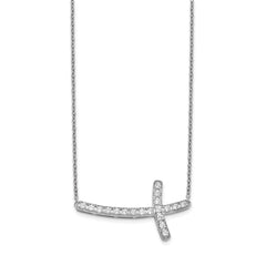 10k White Gold Diamond Sideways Cross 18in Necklace