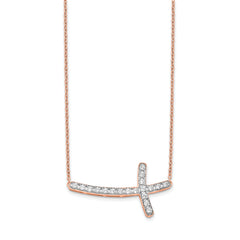 14K Rose Gold Lab Grown Diamond VS/SI GH, Sideways Cross 18in Neckla