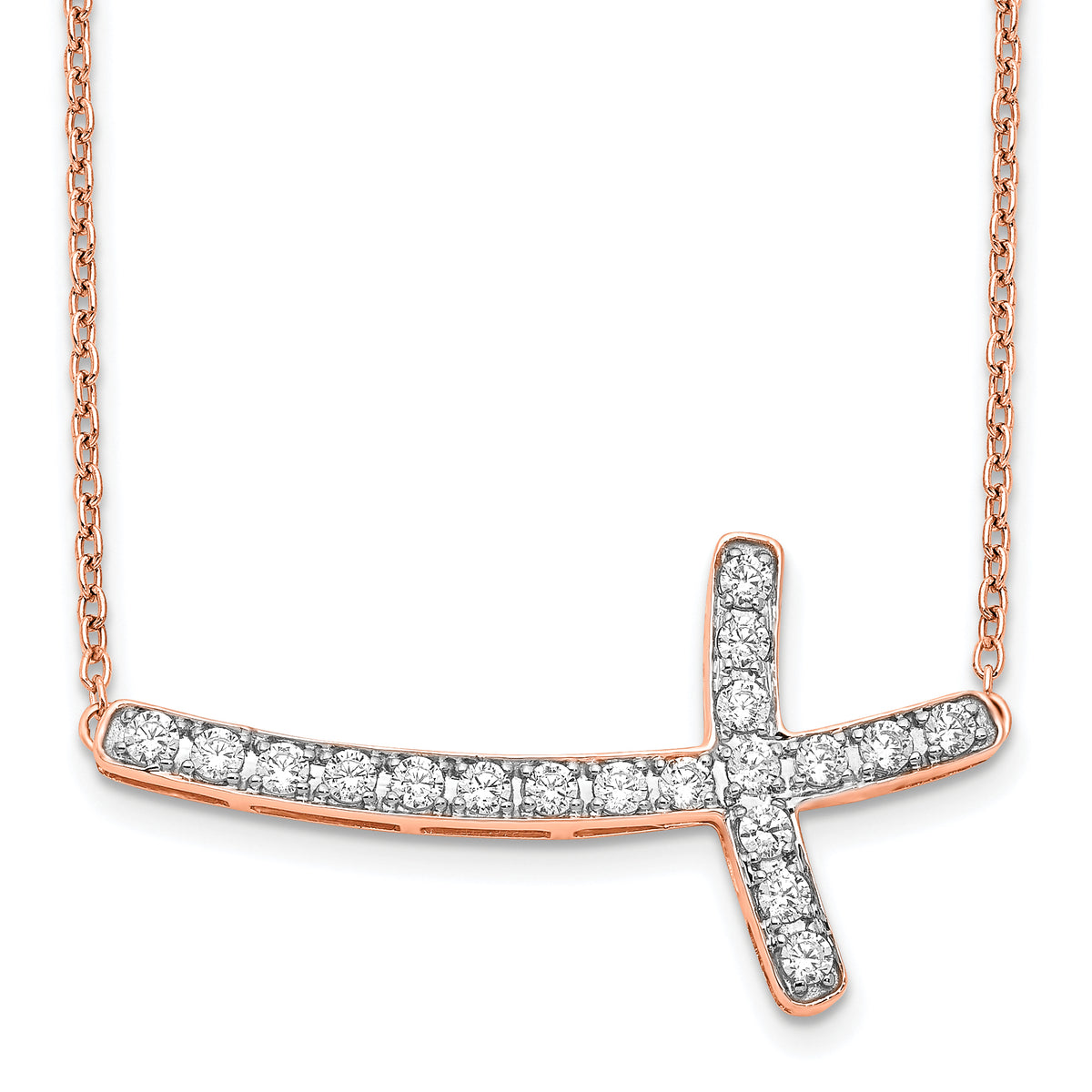 14K Rose Gold Lab Grown Diamond VS/SI GH, Sideways Cross 18in Neckla