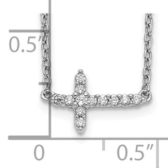 10k White Gold Diamond Sideways Cross 18in Necklace